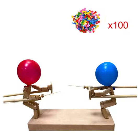 Handmade Balloon Head Wooden Fighter Puppets
