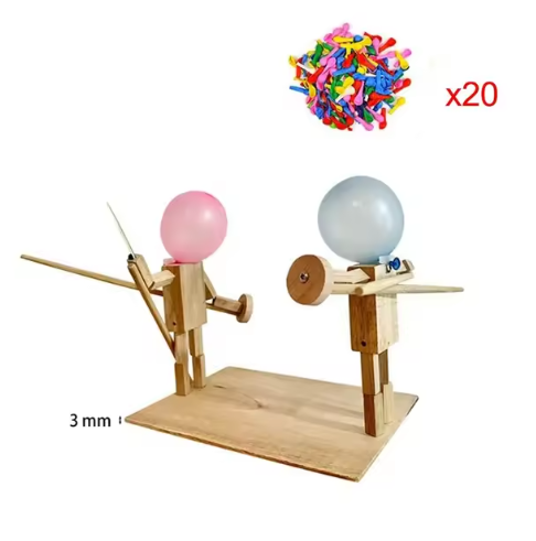 Handmade Balloon Head Wooden Fighter Puppets